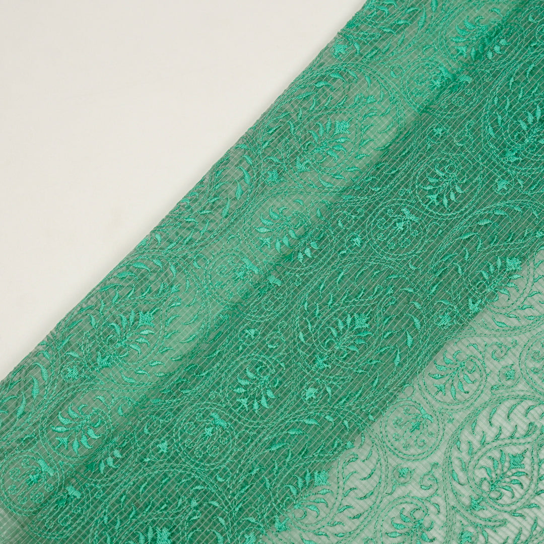 Shreenika Jaal on Aqua Green Munga Kota Embroidered Fabric