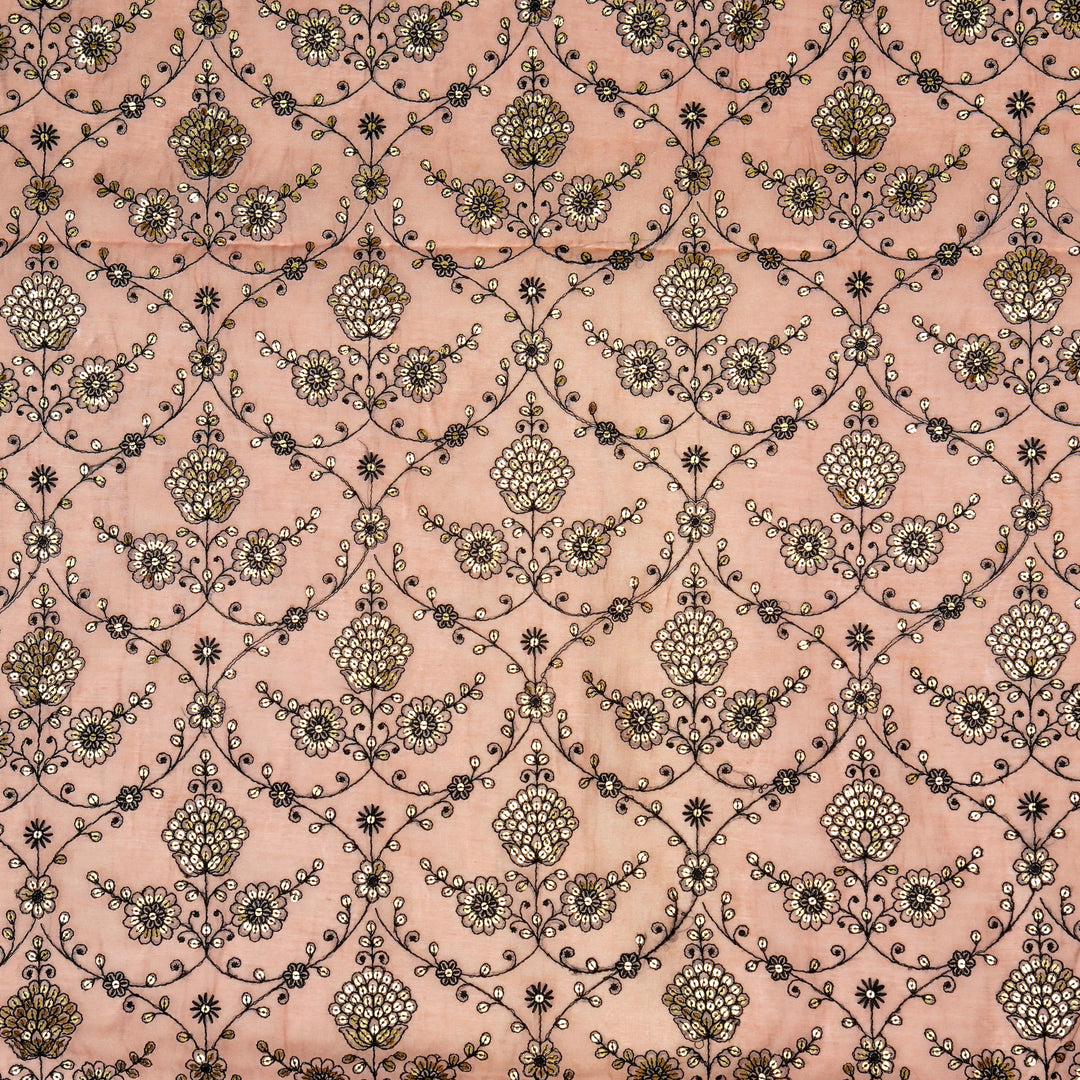 Kanaka Jaal on Onion Cotton Silk Embroidered Fabric