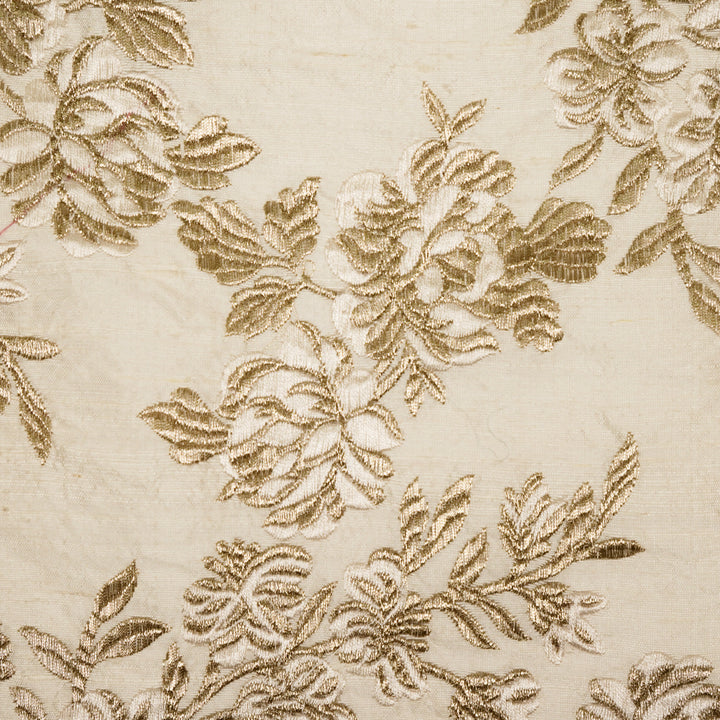 Taruja Jaal on White Raw Silk Embroidered Fabric