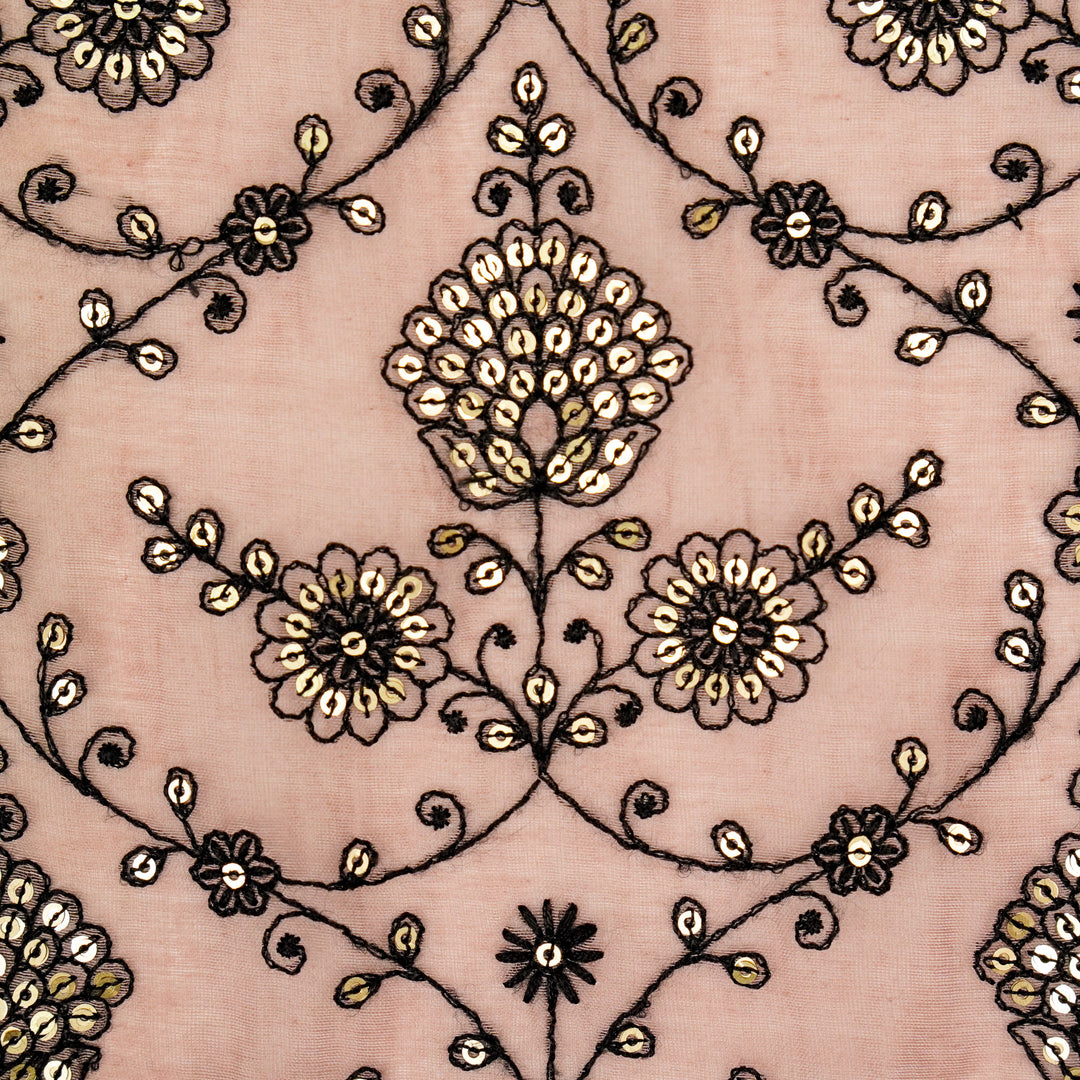 Kanaka Jaal on Onion Cotton Silk Embroidered Fabric