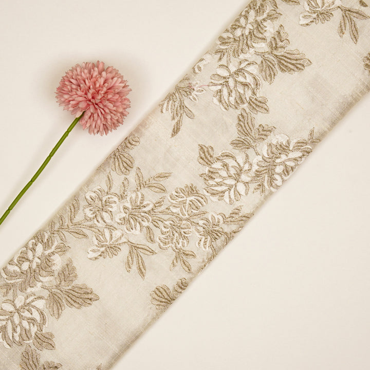 Taruja Jaal on White Raw Silk Embroidered Fabric