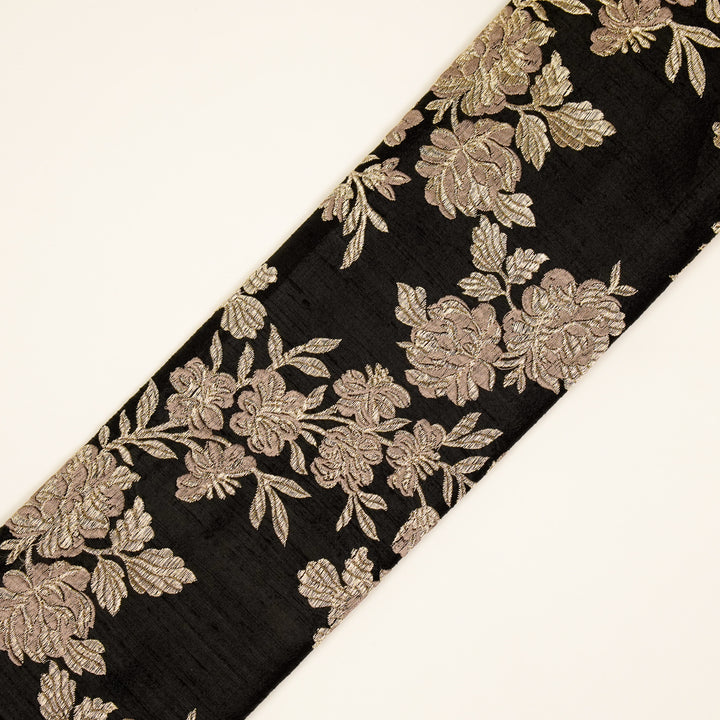 Taruja Jaal on Black Raw Silk Embroidered Fabric