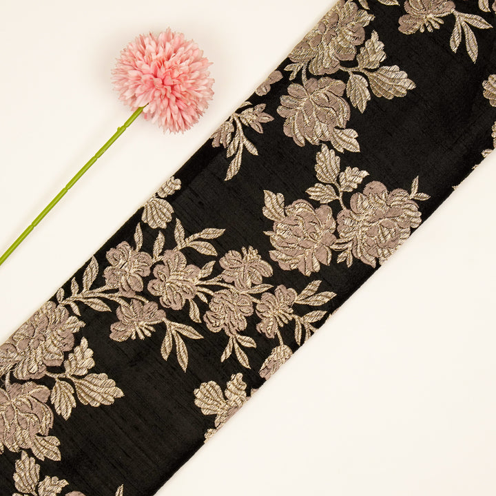 Taruja Jaal on Black Raw Silk Embroidered Fabric