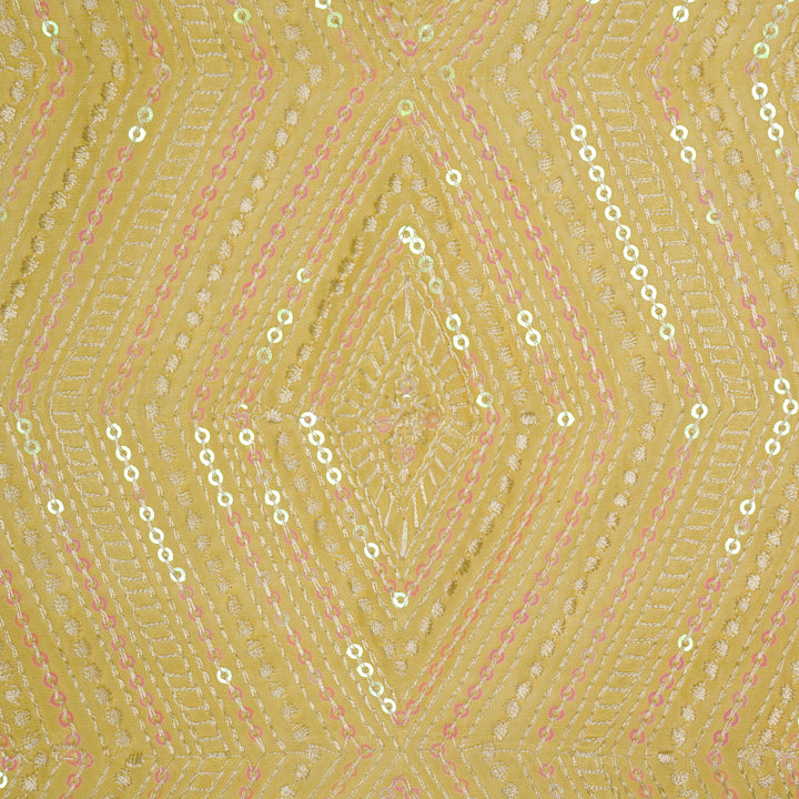 Aaima Sequins Jaal on Yellow Cotton Silk Embroidered Fabric