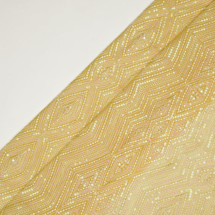 Aaima Sequins Jaal on Yellow Cotton Silk Embroidered Fabric