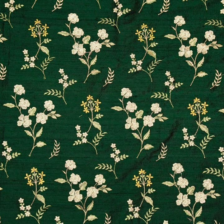 Nura Buta on Bottle Green Raw Silk Embroidered Fabric