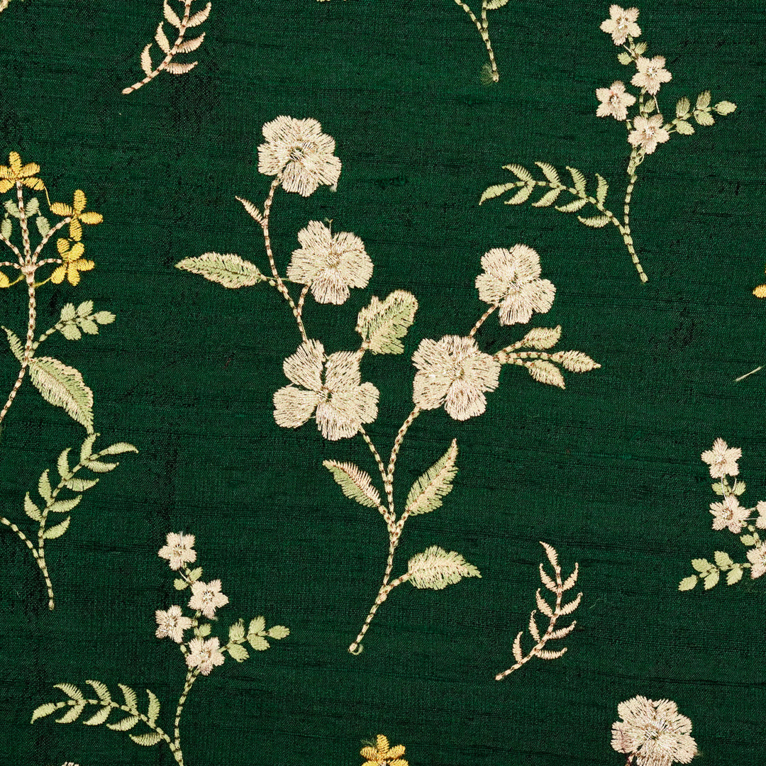 Nura Buta on Bottle Green Raw Silk Embroidered Fabric