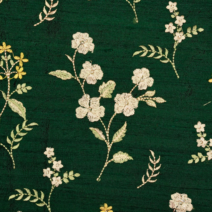 Nura Buta on Bottle Green Raw Silk Embroidered Fabric