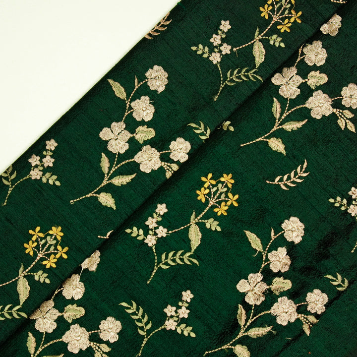 Nura Buta on Bottle Green Raw Silk Embroidered Fabric