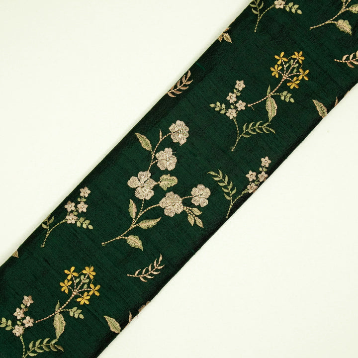Nura Buta on Bottle Green Raw Silk Embroidered Fabric