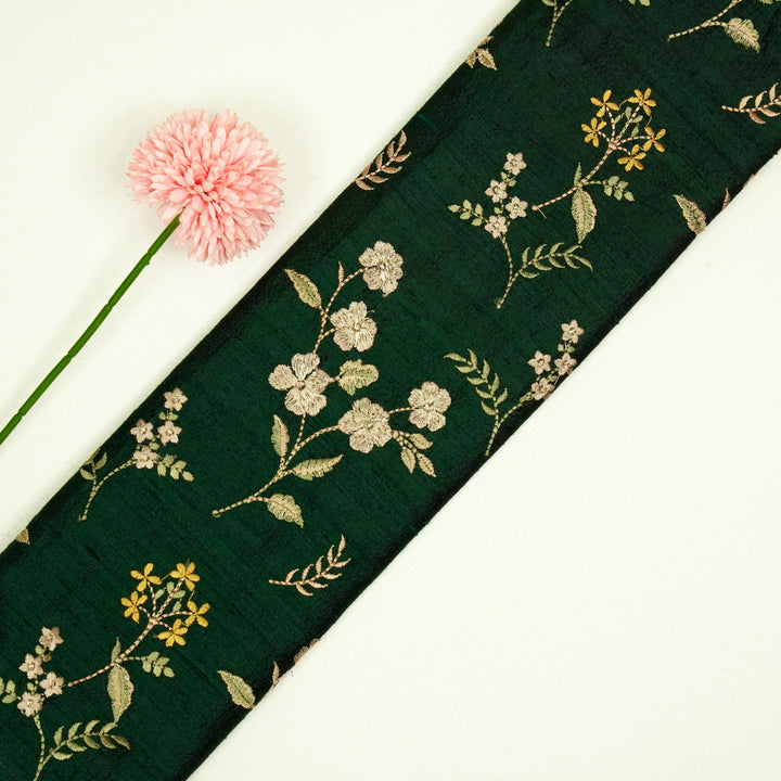 Nura Buta on Bottle Green Raw Silk Embroidered Fabric