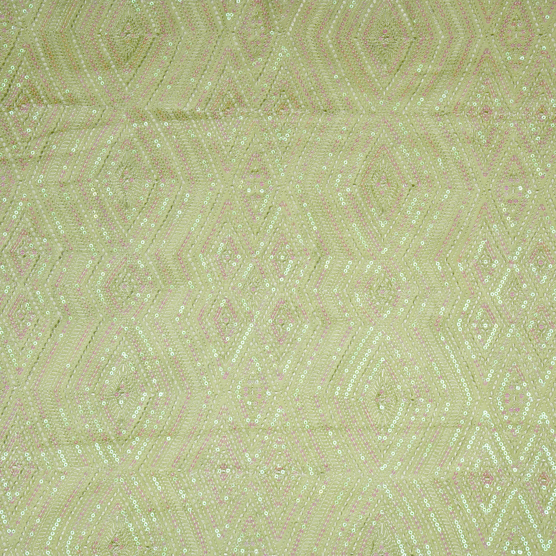 Aaima Sequins Jaal on Pista Green Cotton Silk Embroidered Fabric