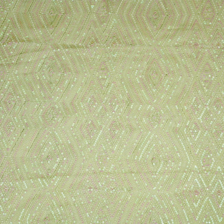 Aaima Sequins Jaal on Pista Green Cotton Silk Embroidered Fabric