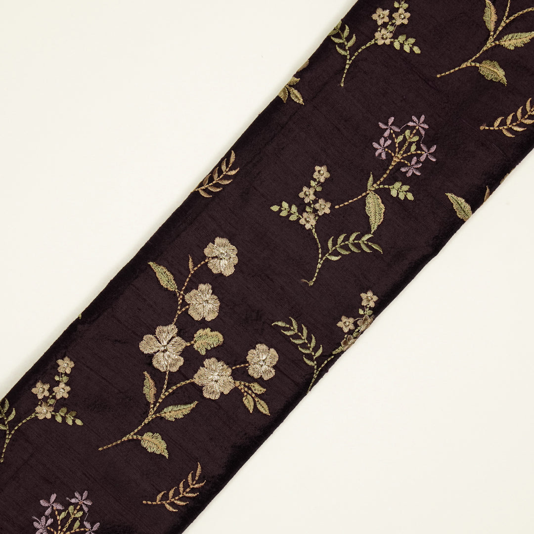 Nura Buta on Dark Aubergine Raw Silk Embroidered Fabric