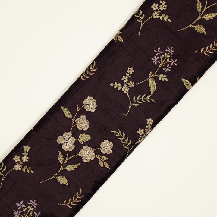 Nura Buta on Dark Aubergine Raw Silk Embroidered Fabric
