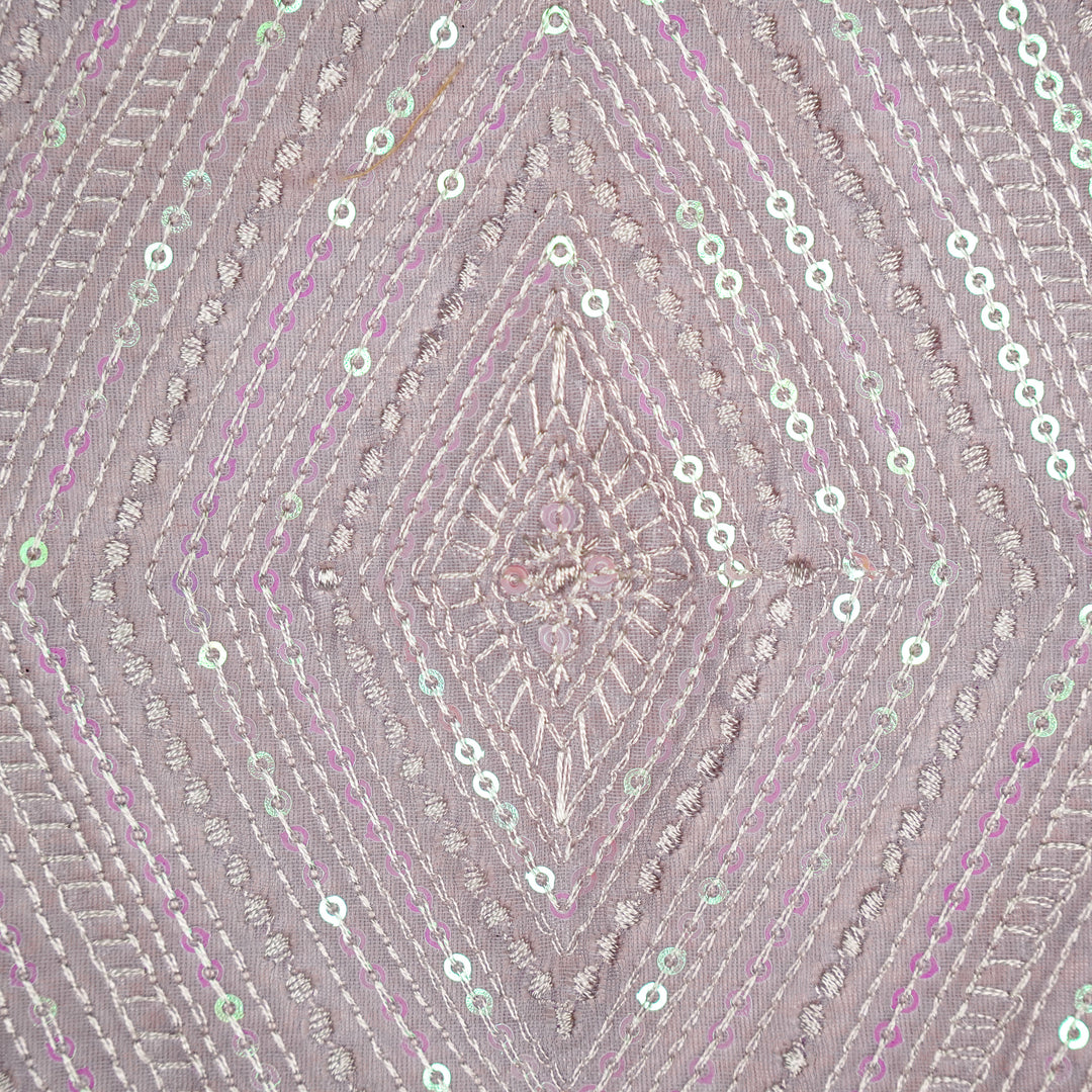 Aaima Sequins Jaal on Lilac Cotton Silk Embroidered Fabric