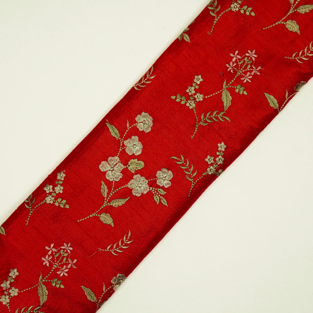 Nura Buta on Red Raw Silk Embroidered Fabric