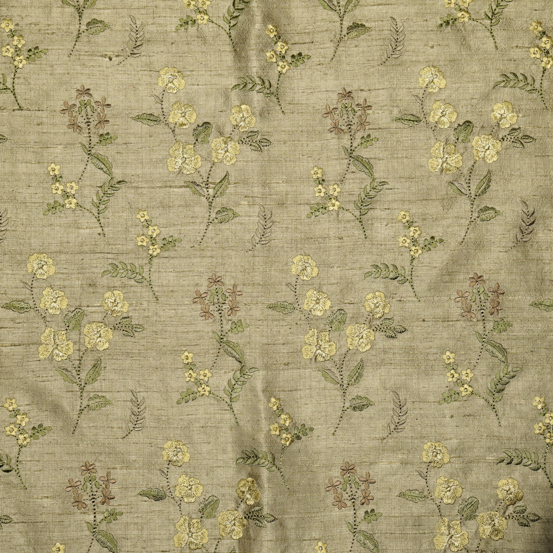 Nura Buta on Light Mouse Raw Silk Embroidered Fabric