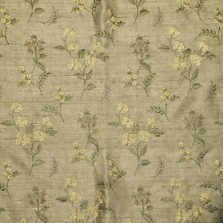 Nura Buta on Light Mouse Raw Silk Embroidered Fabric