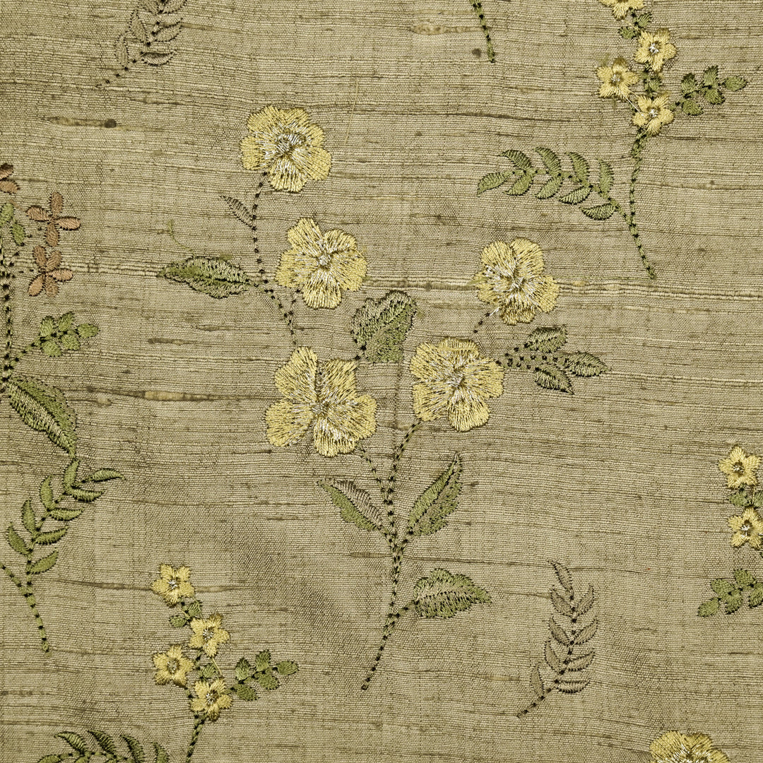 Nura Buta on Light Mouse Raw Silk Embroidered Fabric
