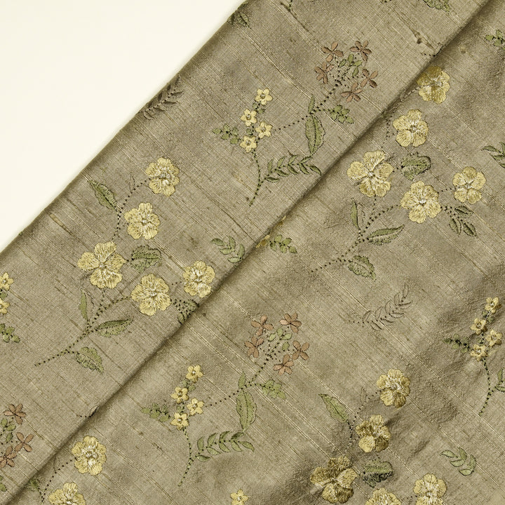 Nura Buta on Light Mouse Raw Silk Embroidered Fabric