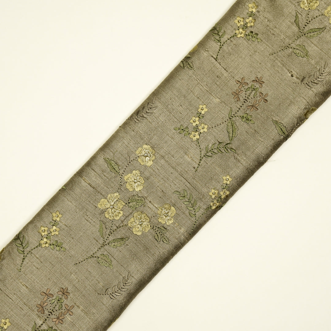 Nura Buta on Light Mouse Raw Silk Embroidered Fabric