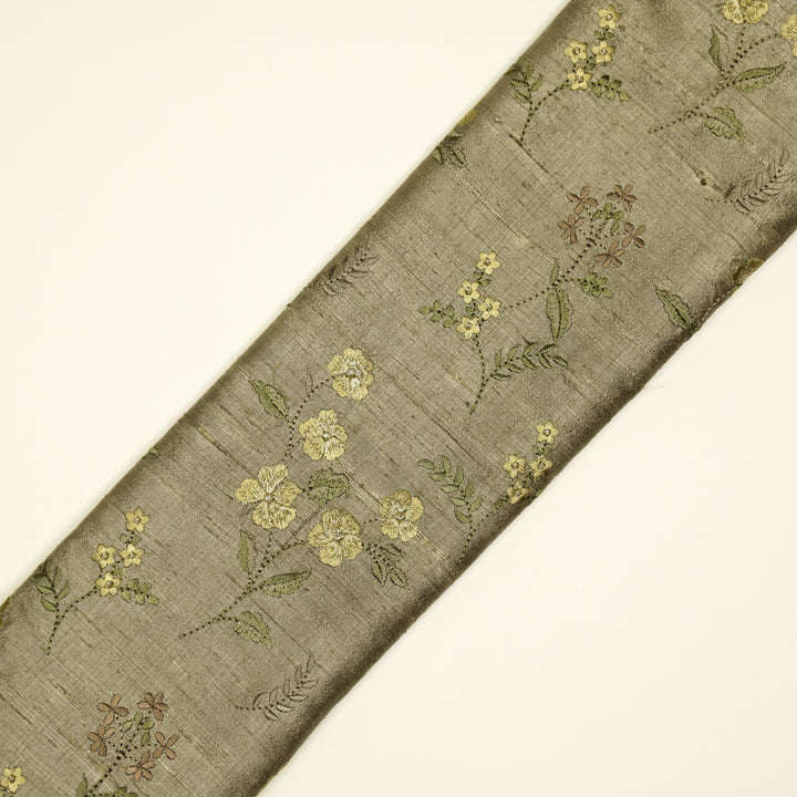 Nura Buta on Light Mouse Raw Silk Embroidered Fabric