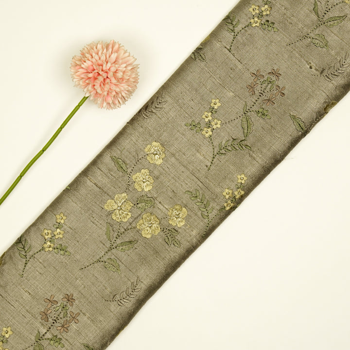 Nura Buta on Light Mouse Raw Silk Embroidered Fabric