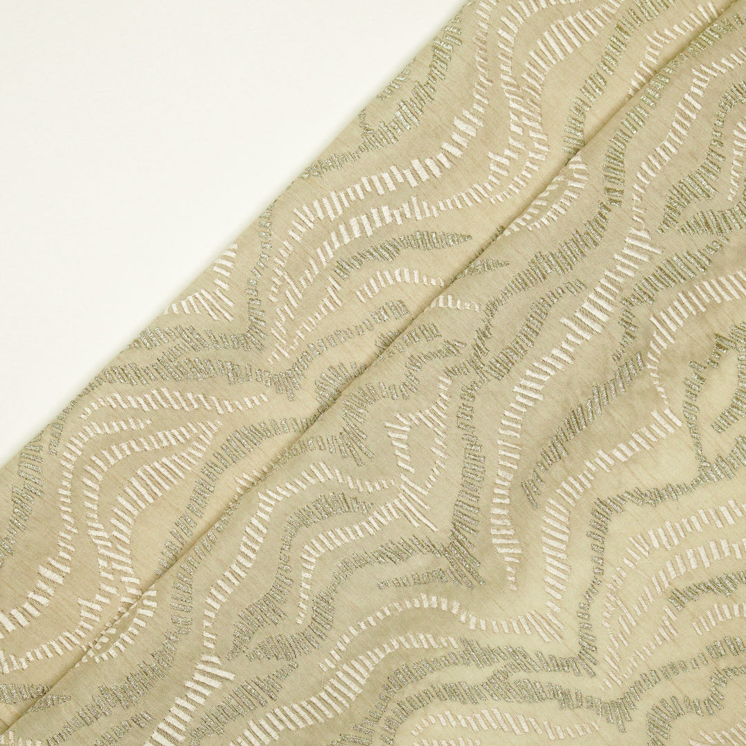 Lehar Jaal on Cream Semi Raw Silk Embroidered Fabric