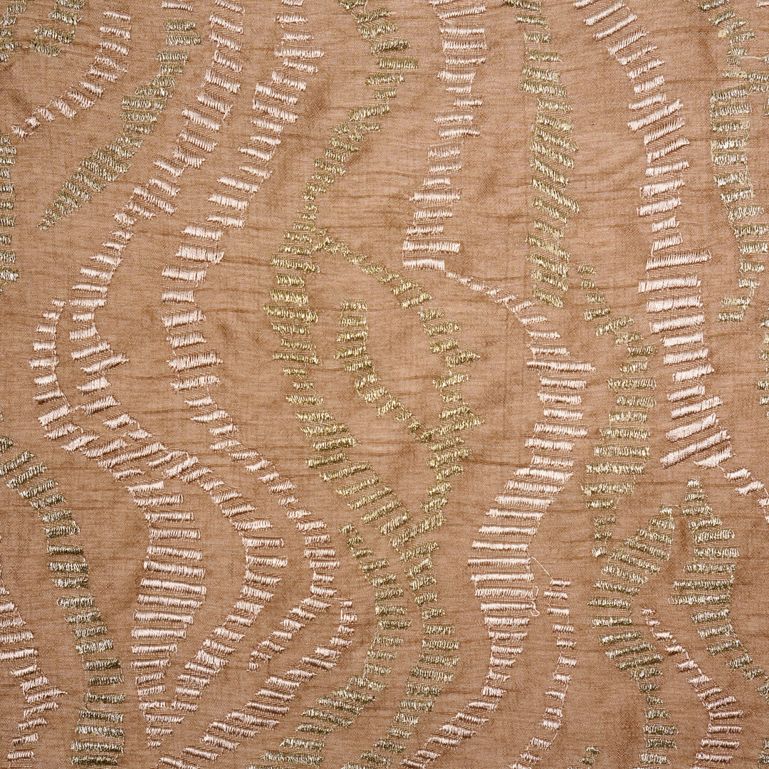 Lehar Jaal on Onion Semi Raw Silk Embroidered Fabric