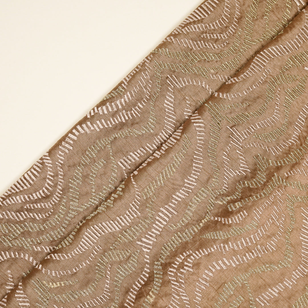 Lehar Jaal on Onion Semi Raw Silk Embroidered Fabric