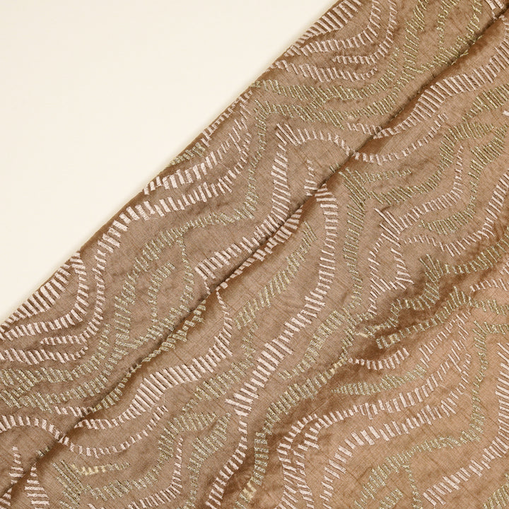 Lehar Jaal on Onion Semi Raw Silk Embroidered Fabric