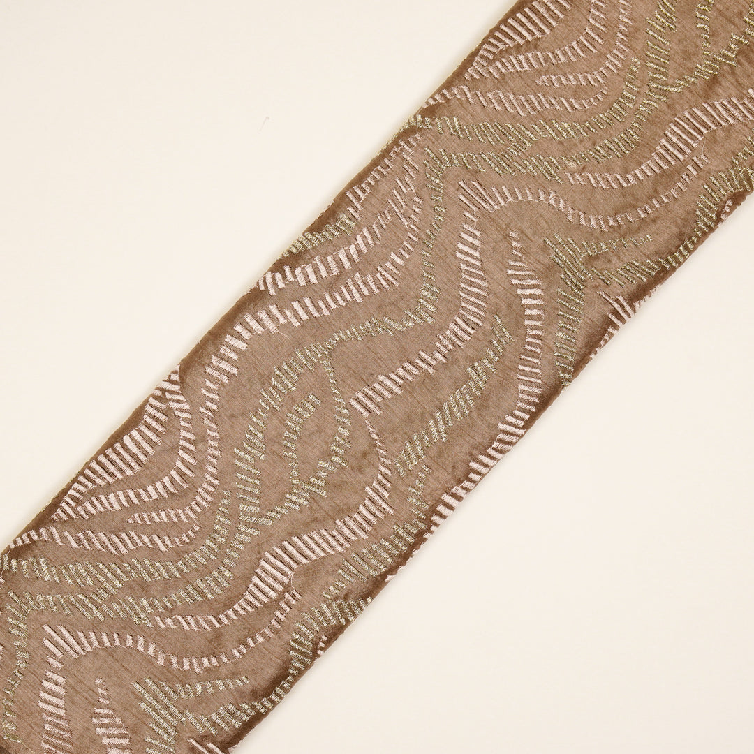 Lehar Jaal on Onion Semi Raw Silk Embroidered Fabric