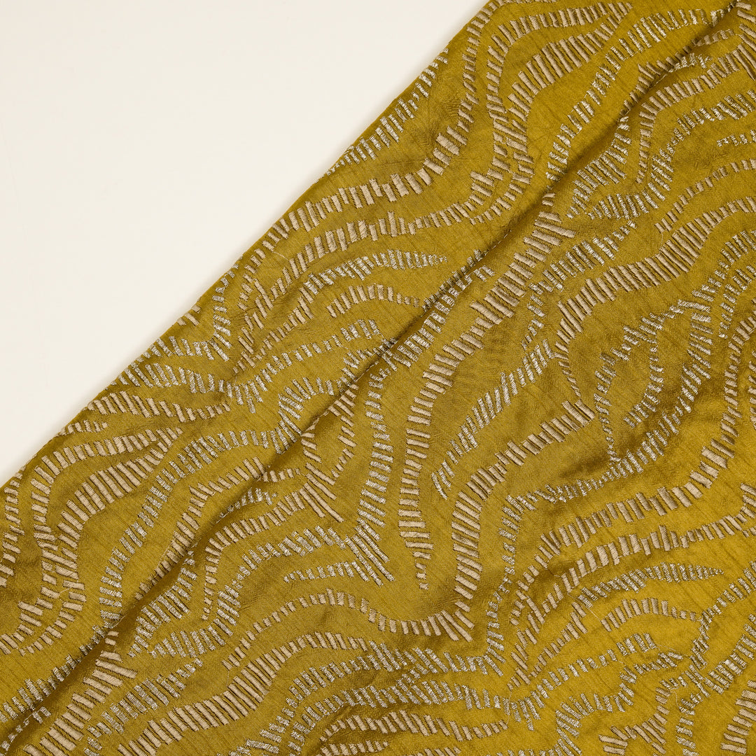 Lehar Jaal on Gold Semi Raw Silk Embroidered Fabric