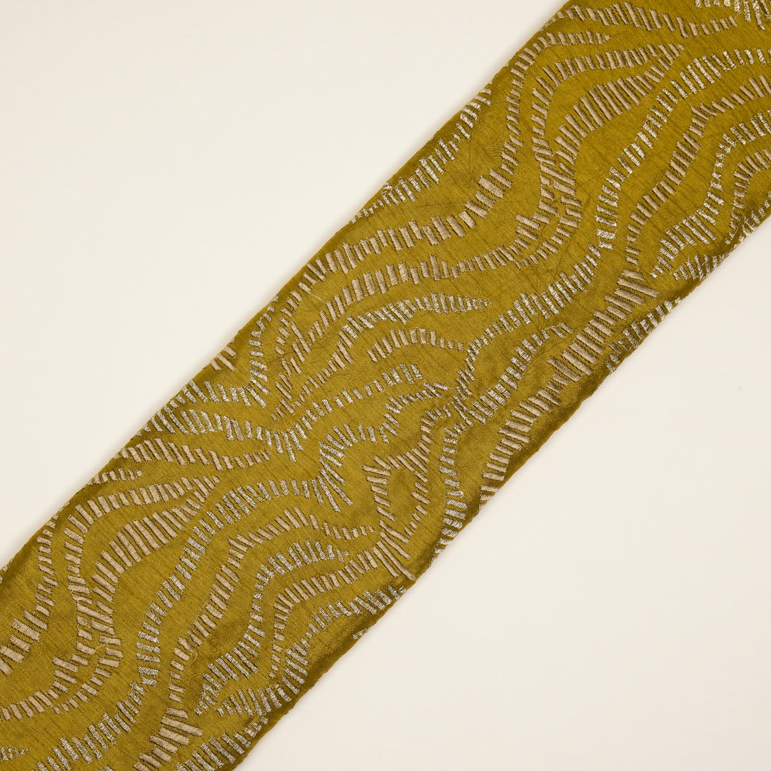 Lehar Jaal on Gold Semi Raw Silk Embroidered Fabric