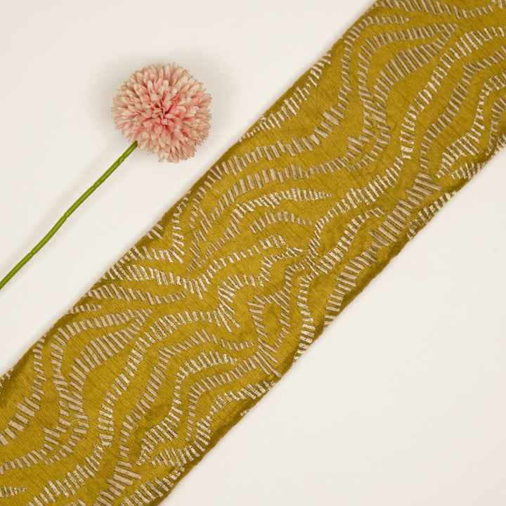 Lehar Jaal on Gold Semi Raw Silk Embroidered Fabric