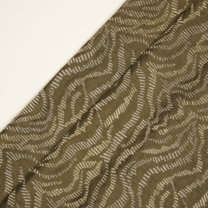 Lehar Jaal on Mouse Semi Raw Silk Embroidered Fabric