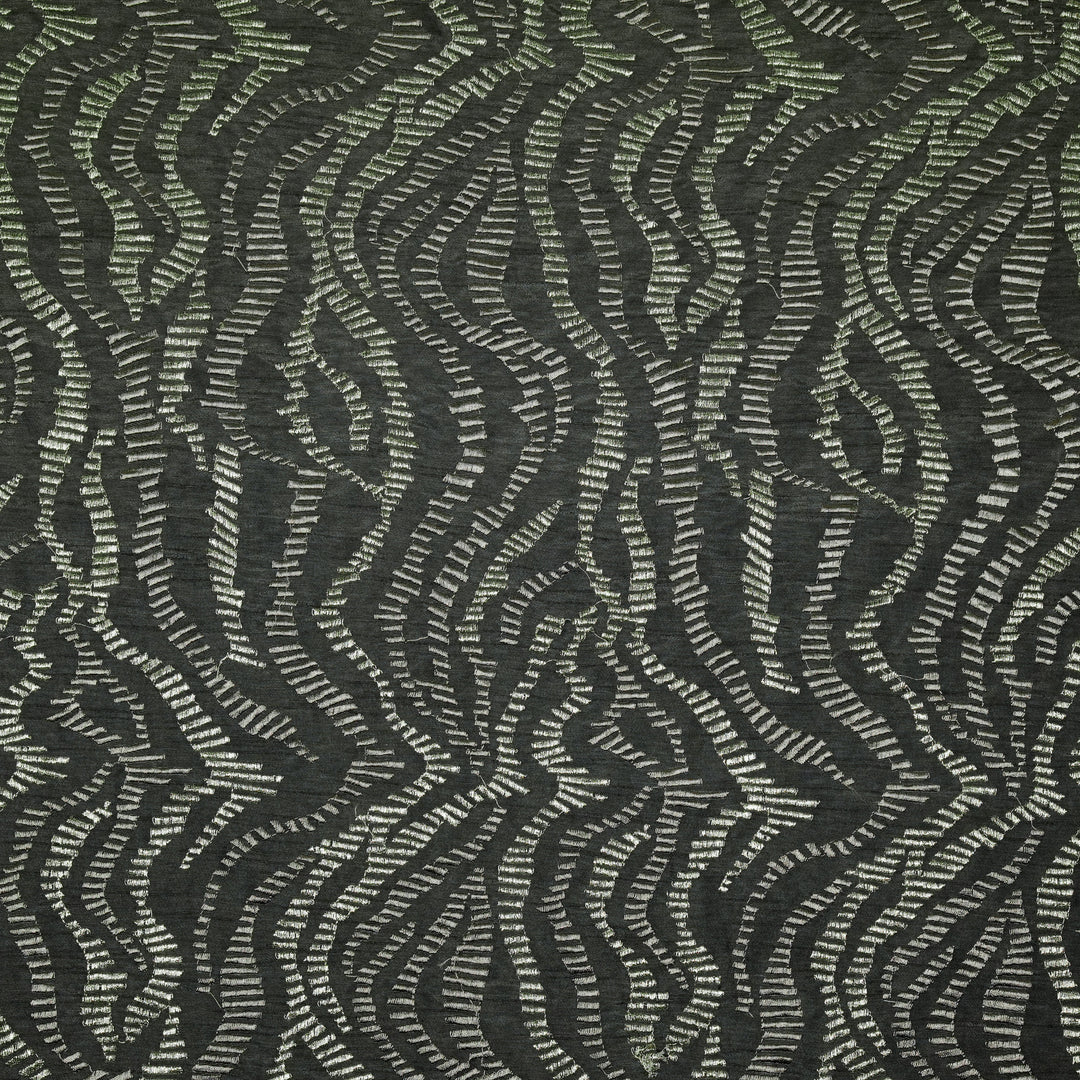 Lehar Jaal on Charcoal Semi Raw Silk Embroidered Fabric