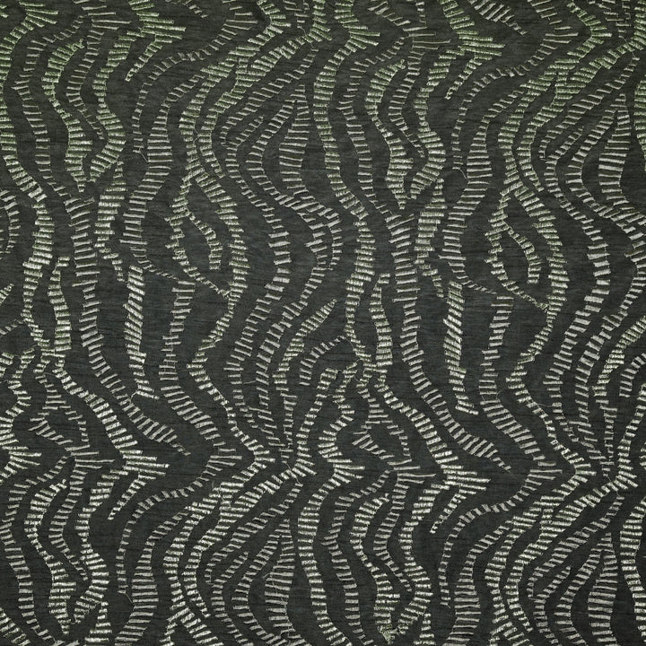 Lehar Jaal on Charcoal Semi Raw Silk Embroidered Fabric