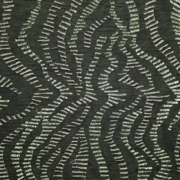 Lehar Jaal on Charcoal Semi Raw Silk Embroidered Fabric