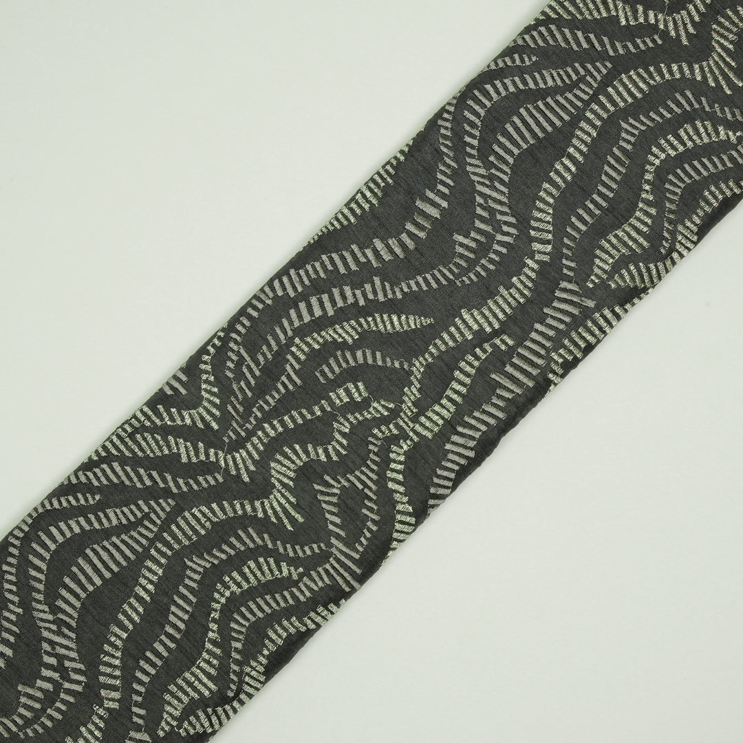 Lehar Jaal on Charcoal Semi Raw Silk Embroidered Fabric