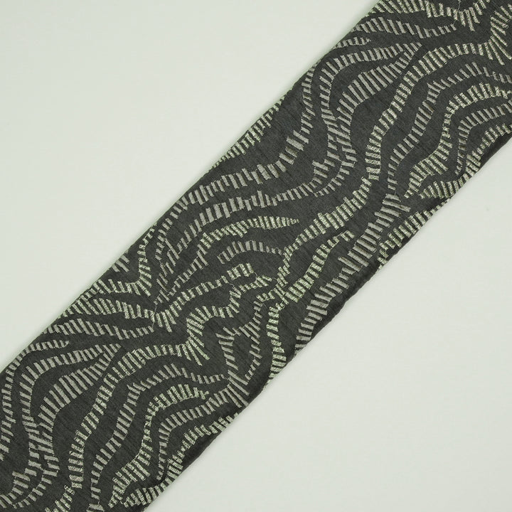 Lehar Jaal on Charcoal Semi Raw Silk Embroidered Fabric