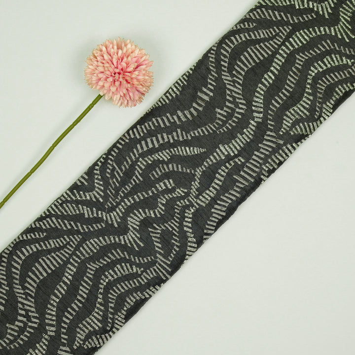 Lehar Jaal on Charcoal Semi Raw Silk Embroidered Fabric