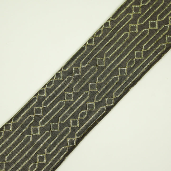 Tanira Jaal on Charcoal Semi Raw Silk Embroidered Fabric