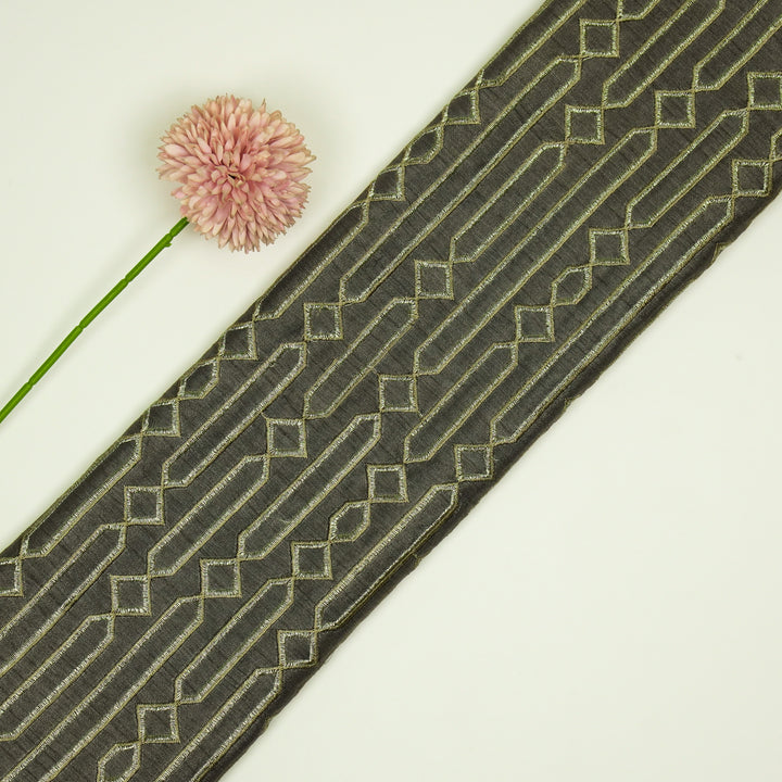 Tanira Jaal on Charcoal Semi Raw Silk Embroidered Fabric