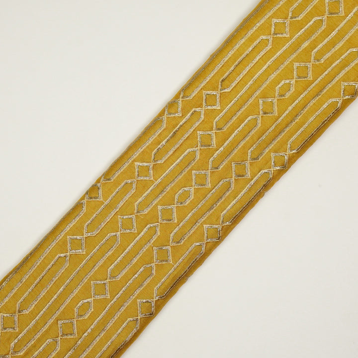 Tanira Jaal on Gold Semi Raw Silk Embroidered Fabric