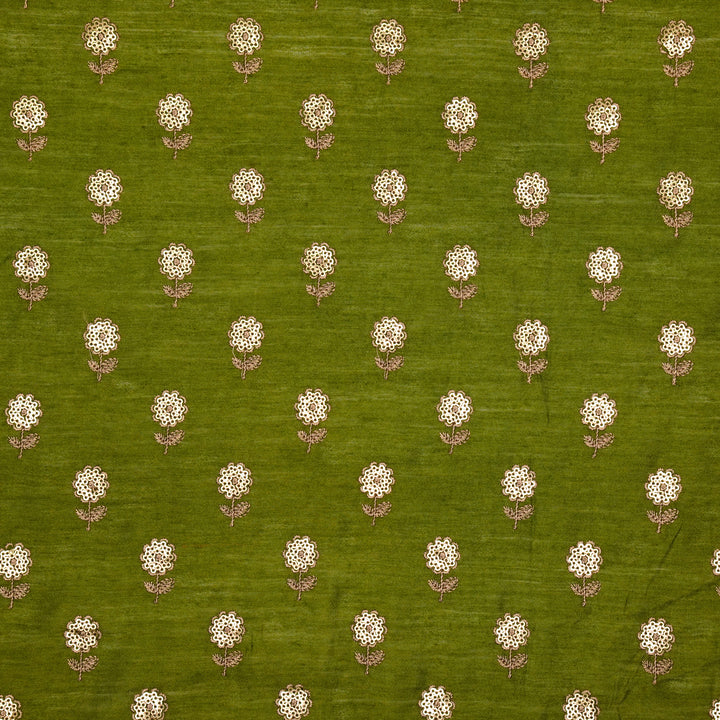 Ratrika Buti on Olive Munga Silk Embroidered Fabric