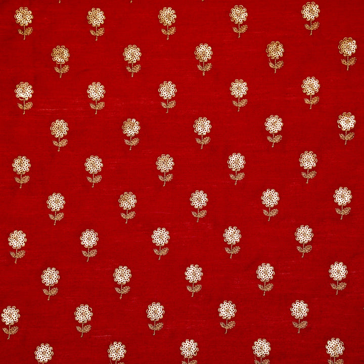 Ratrika Buti on Crimson Red Munga Silk Embroidered Fabric