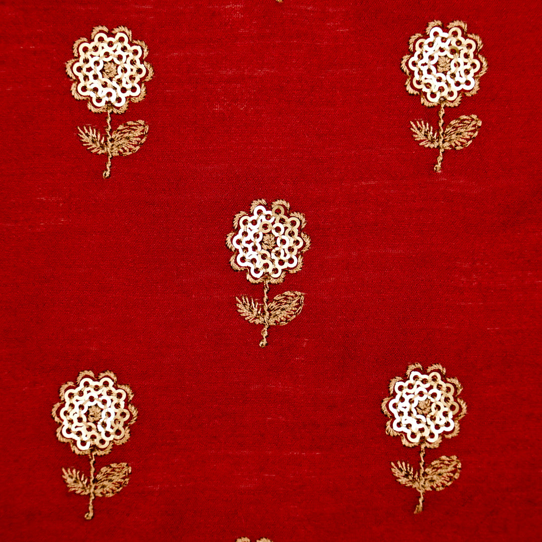 Ratrika Buti on Crimson Red Munga Silk Embroidered Fabric