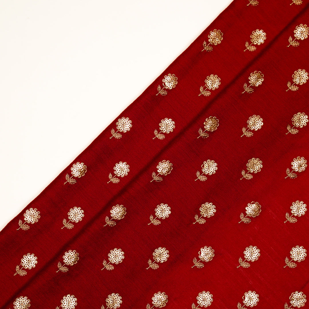 Ratrika Buti on Crimson Red Munga Silk Embroidered Fabric